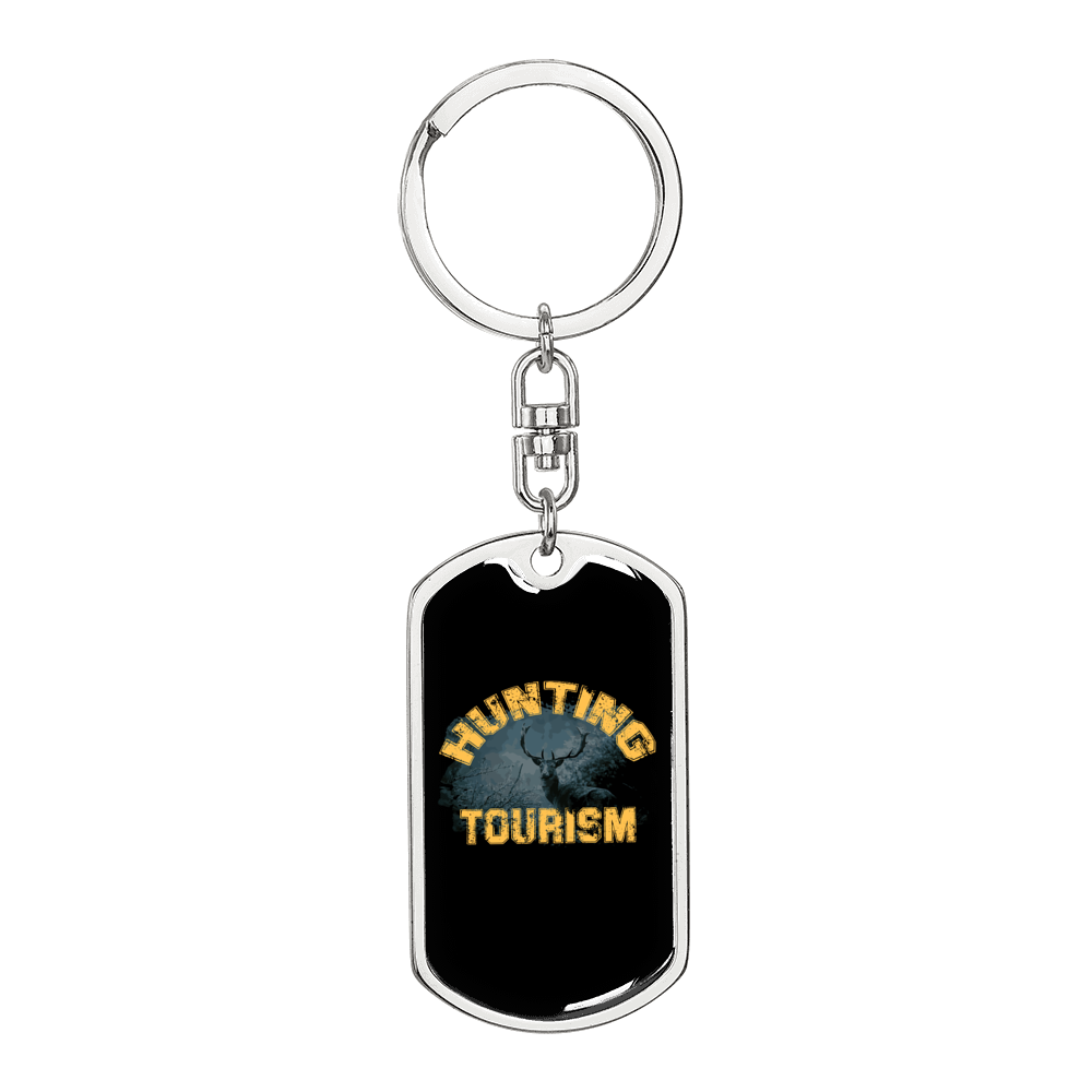Hunting Tourism Deers Keychain Stainless Steel or 18k Gold Dog Tag Keyring-Express Your Love Gifts