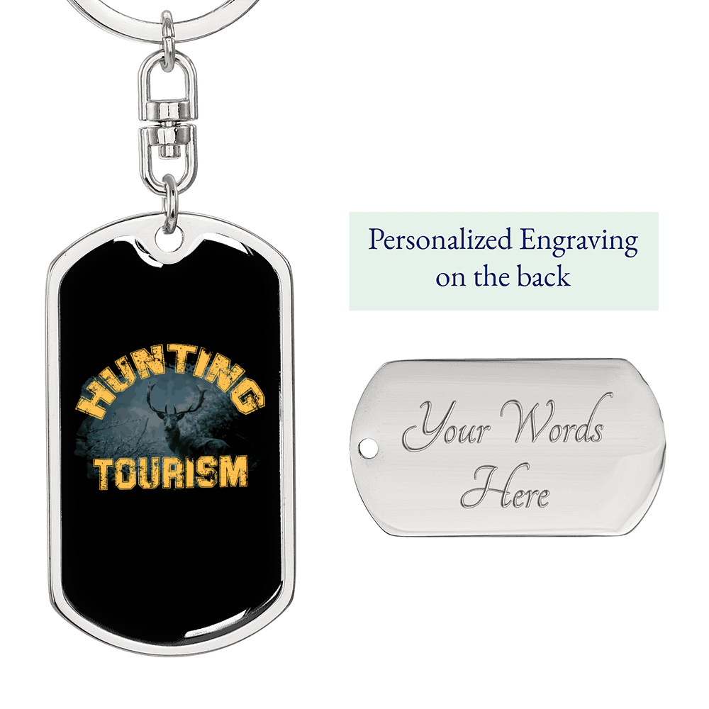 Hunting Tourism Deers Keychain Stainless Steel or 18k Gold Dog Tag Keyring-Express Your Love Gifts
