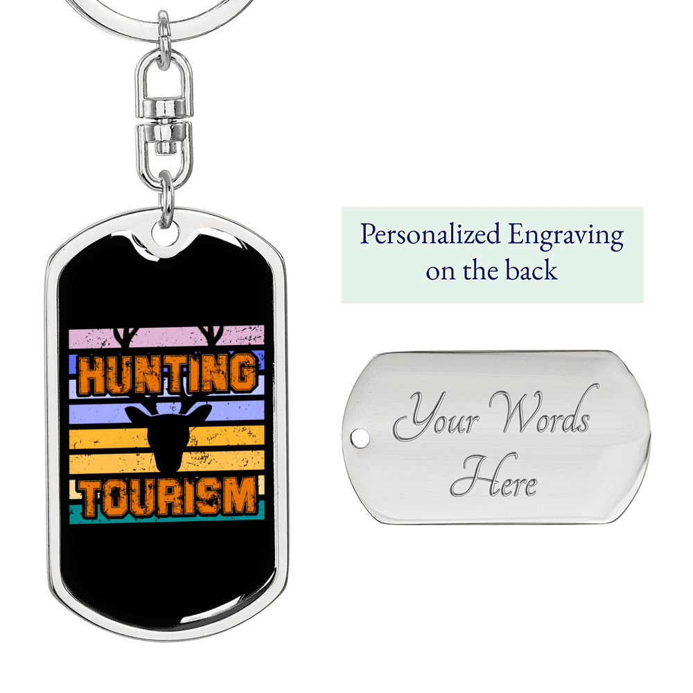 Hunting Tourism Skull Hunter'S Keychain Gift Stainless Steel or 18k Gold Dog Tag Keyring-Express Your Love Gifts