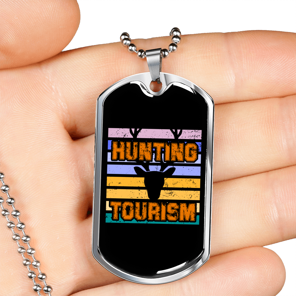 Hunting Tourism Skull Necklace Stainless Steel or 18k Gold Dog Tag 24"-Express Your Love Gifts