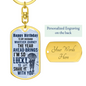 Husband Birthday Lucky Keychain Stainless Steel or 18k Gold Dog Tag Keyring-Express Your Love Gifts