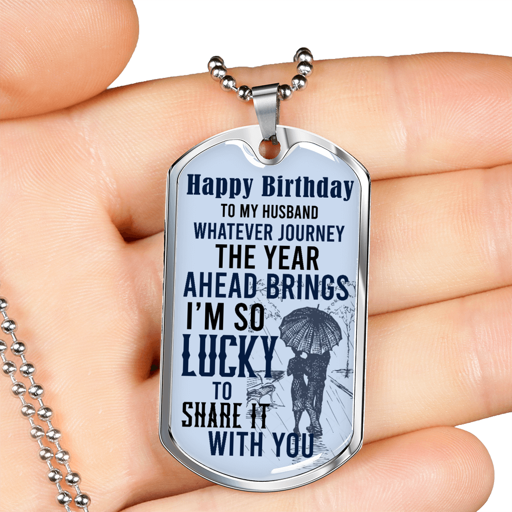 Husband Birthday Lucky Necklace Stainless Steel or 18k Gold Dog Tag 24" Chain-Express Your Love Gifts
