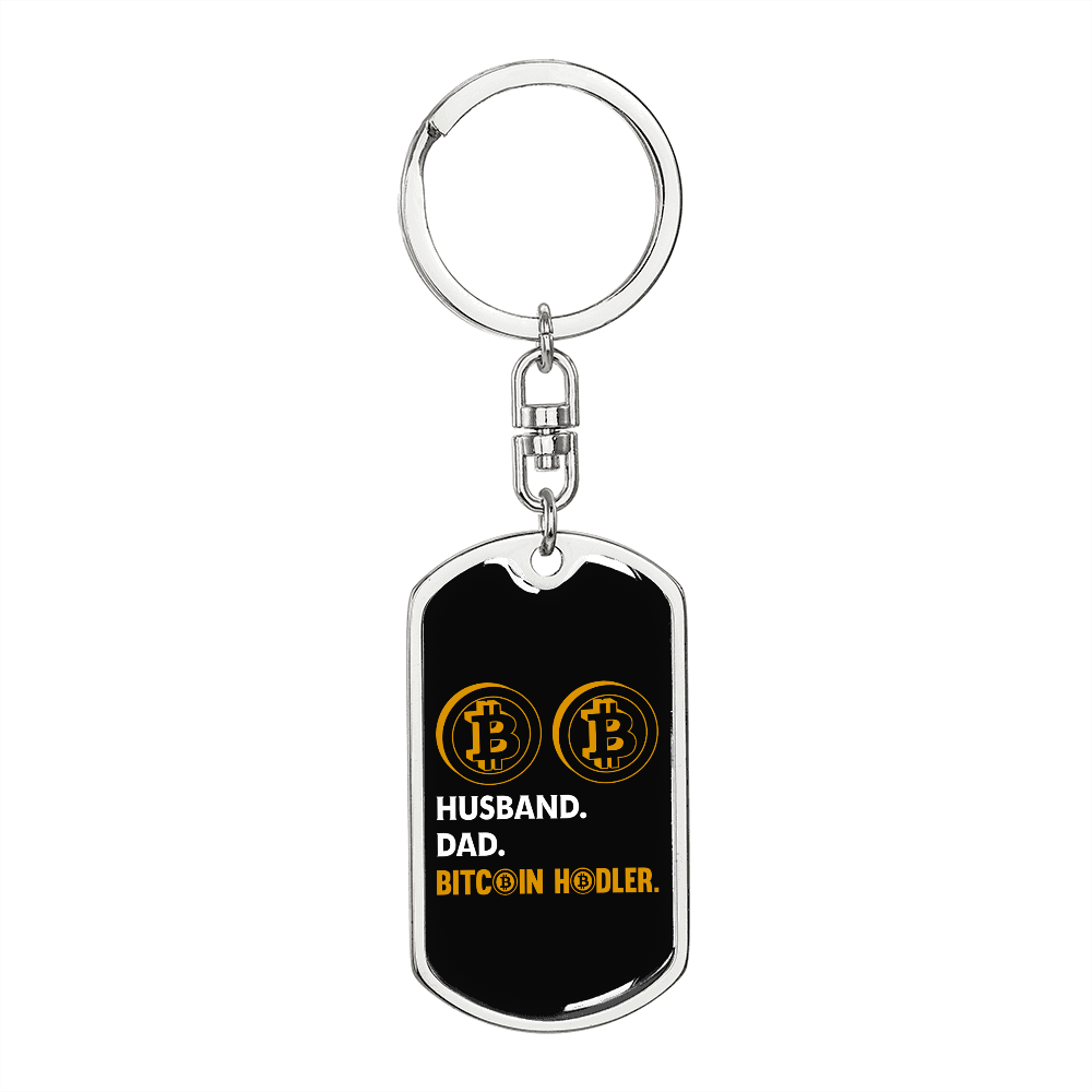Husband Dad Bitcoin Hodler Crypto Keychain Stainless Steel or 18k Gold Dog Tag Keyring-Express Your Love Gifts