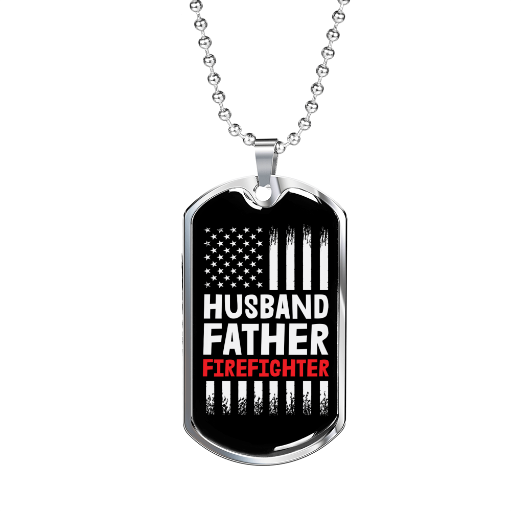 Husband Father Firefighter Gift Stainless Steel or 18k Gold Dog Tag 24" Chain-Express Your Love Gifts