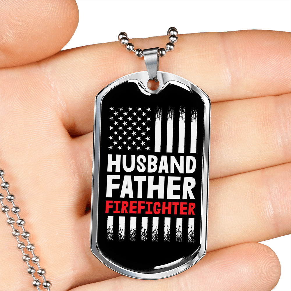 Husband Father Firefighter Gift Stainless Steel or 18k Gold Dog Tag 24" Chain-Express Your Love Gifts