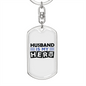 Husband Is My Hero Keychain Stainless Steel or 18k Gold Dog Tag Keyring-Express Your Love Gifts