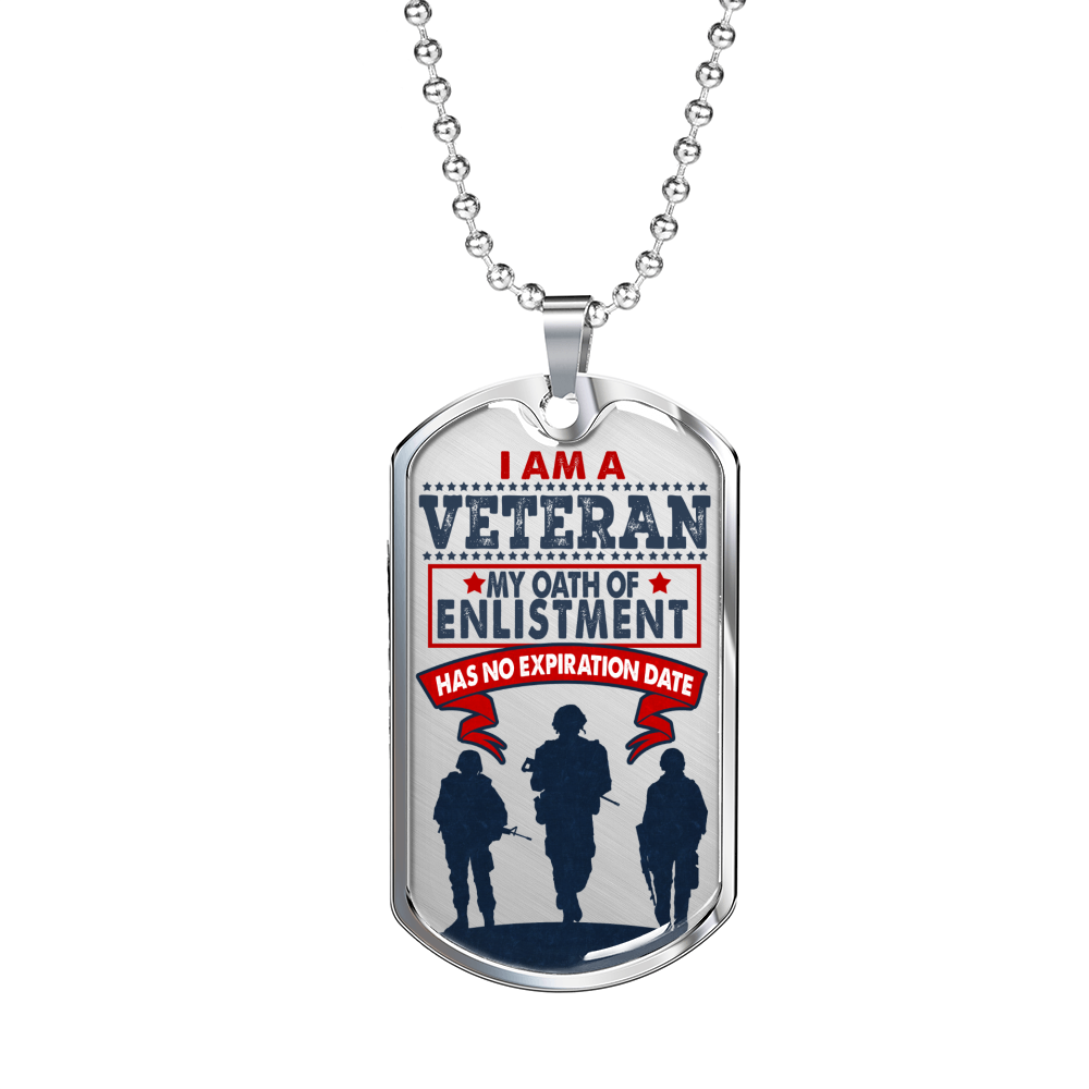 I Am A Veteran Dog Tag Stainless Steel or 18k Gold 24" Chain-Express Your Love Gifts