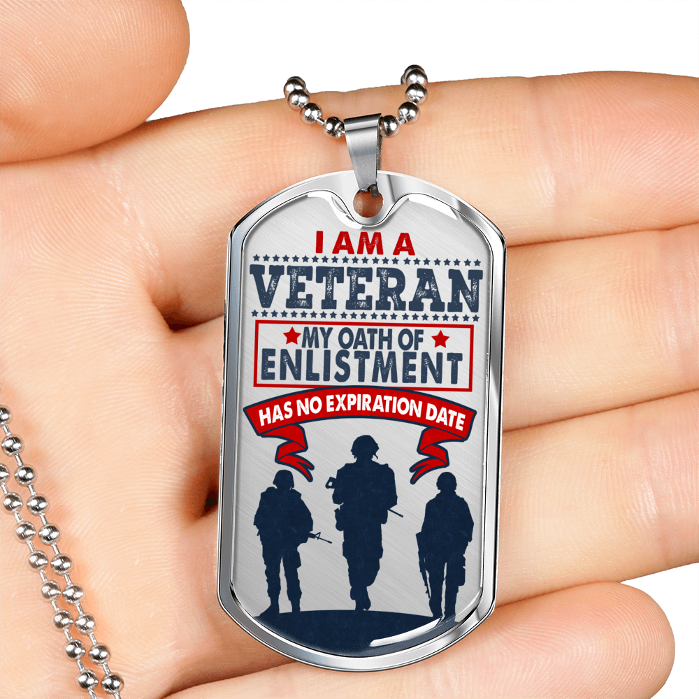 I Am A Veteran Dog Tag Stainless Steel or 18k Gold 24" Chain-Express Your Love Gifts