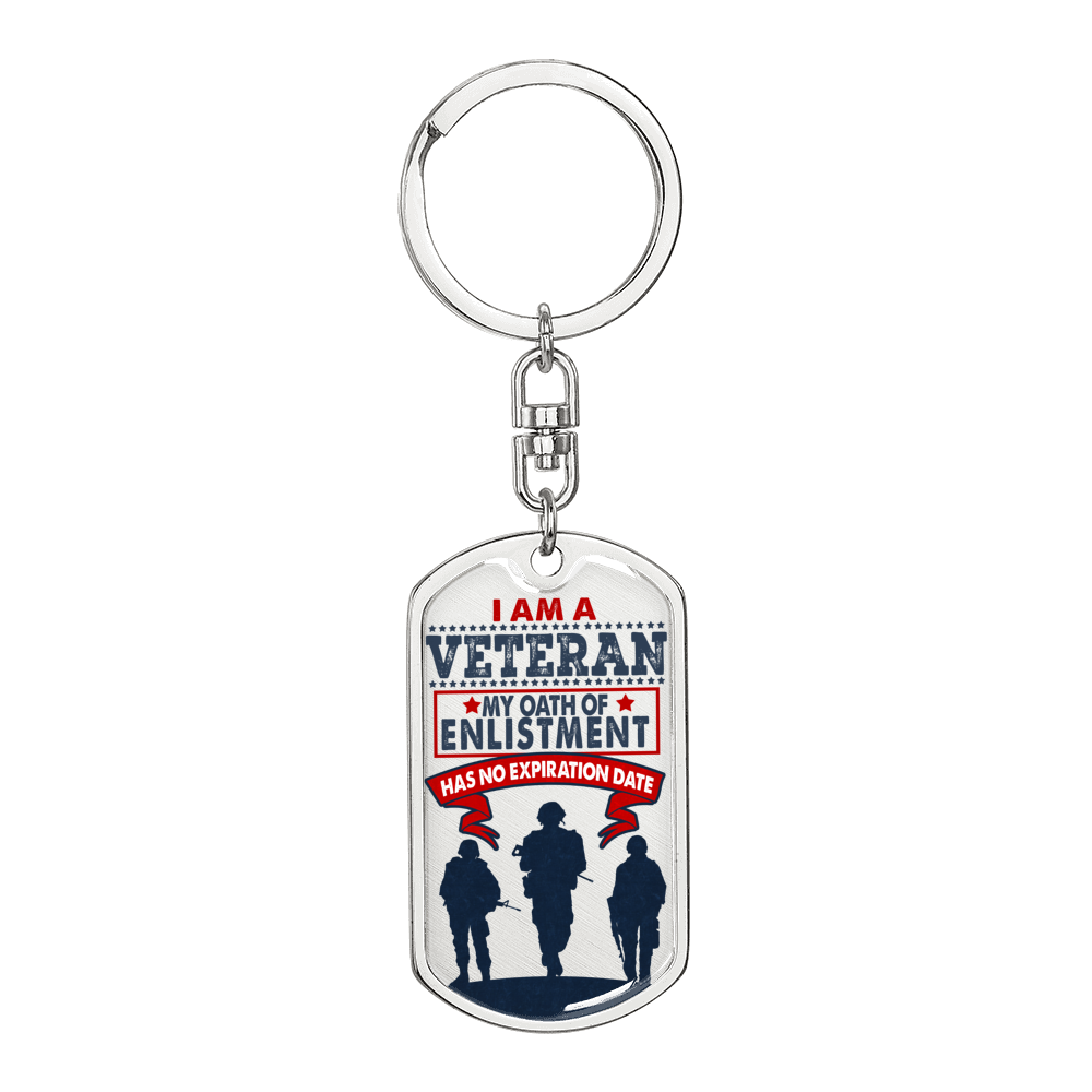 I Am A Veteran Swivel Keychain Dog Tag Stainless Steel or 18k Gold-Express Your Love Gifts