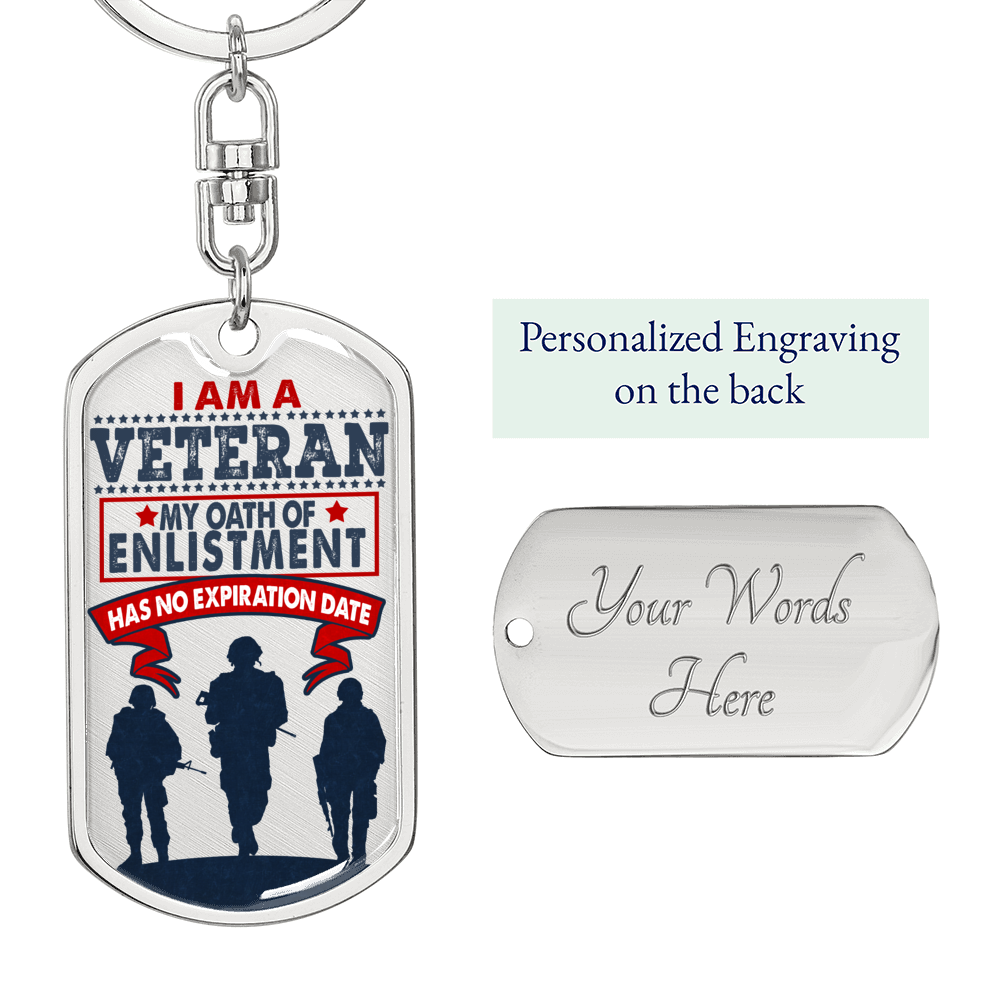 I Am A Veteran Swivel Keychain Dog Tag Stainless Steel or 18k Gold-Express Your Love Gifts