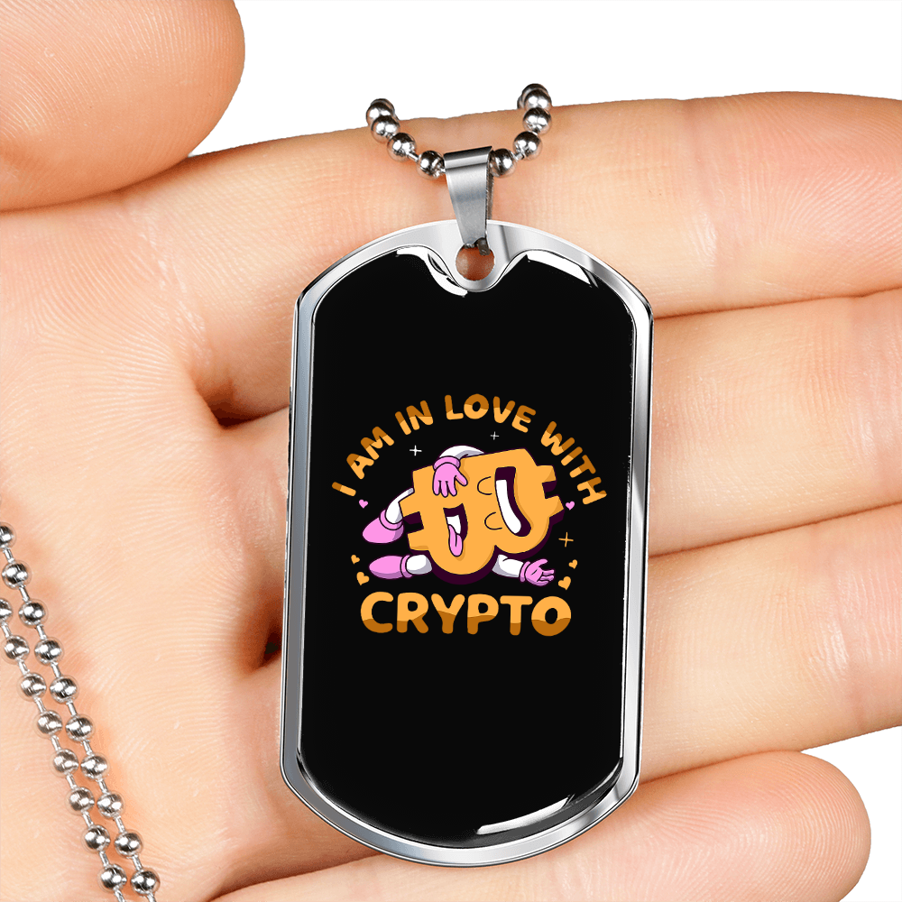 I Am In Love With Crypto Crypto Necklace Stainless Steel or 18k Gold Dog Tag 24" Chain-Express Your Love Gifts