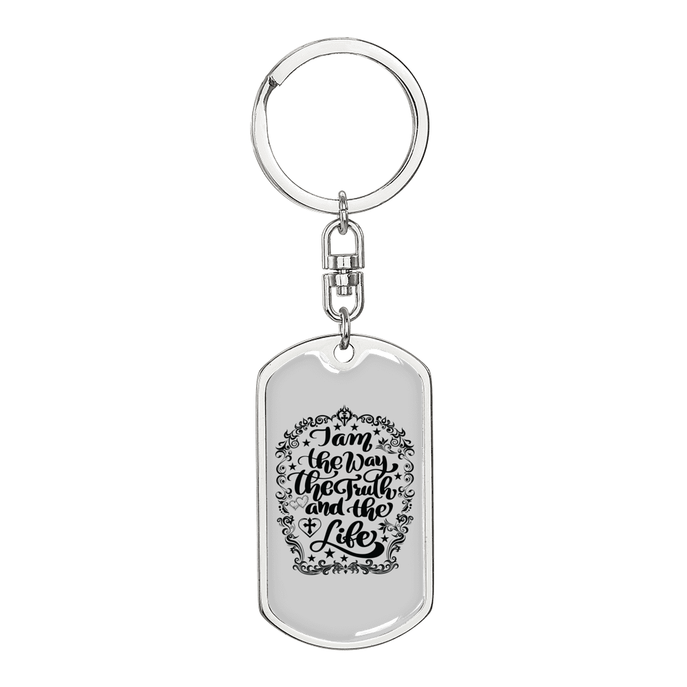 I Am The Way Christian Keychain Stainless Steel or 18k Gold Dog Tag Keyring-Express Your Love Gifts