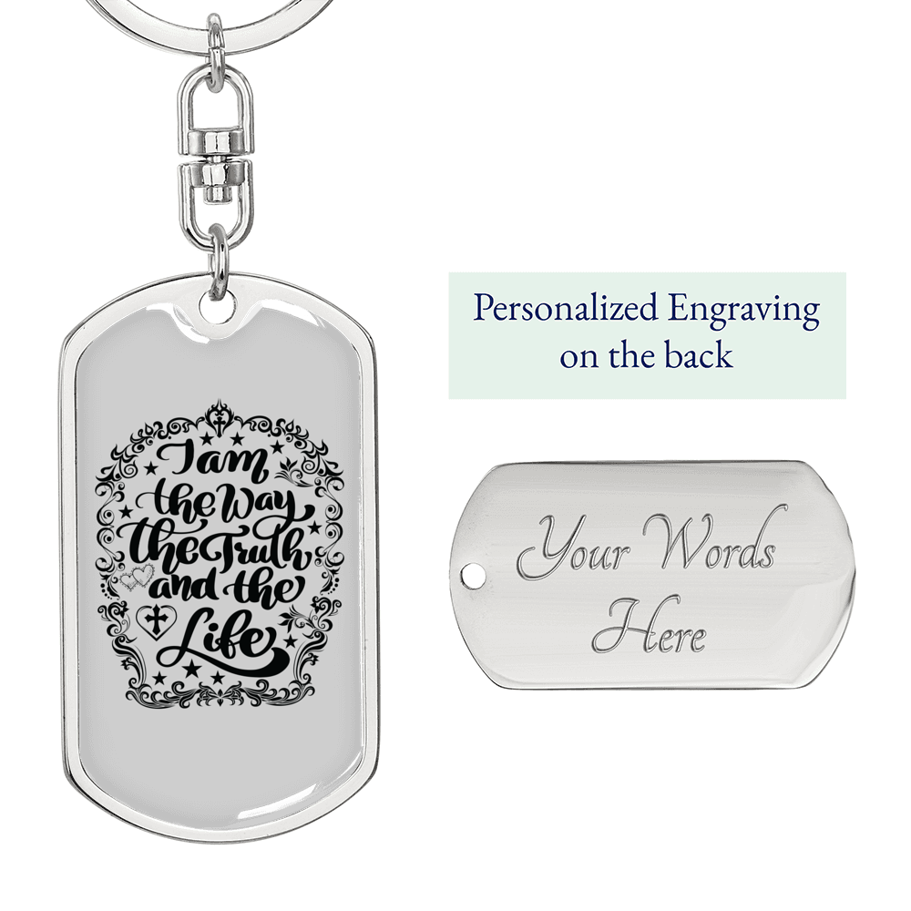 I Am The Way Christian Keychain Stainless Steel or 18k Gold Dog Tag Keyring-Express Your Love Gifts
