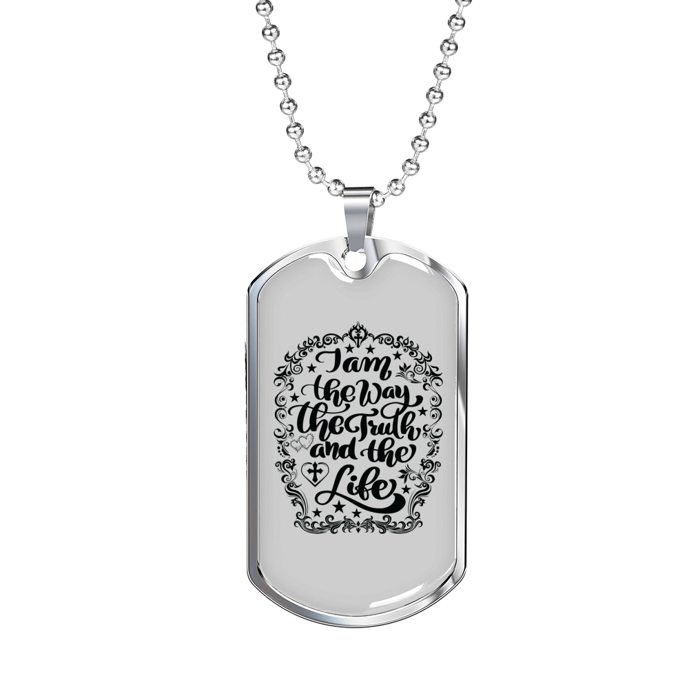 I Am The Way Necklace Stainless Steel or 18k Gold Dog Tag 24" Chain-Express Your Love Gifts
