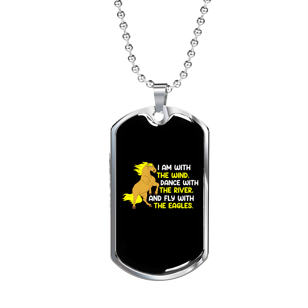 I Am With The Wind Horse Necklace Stainless Steel or 18k Gold Dog Tag 24" Chain-Express Your Love Gifts