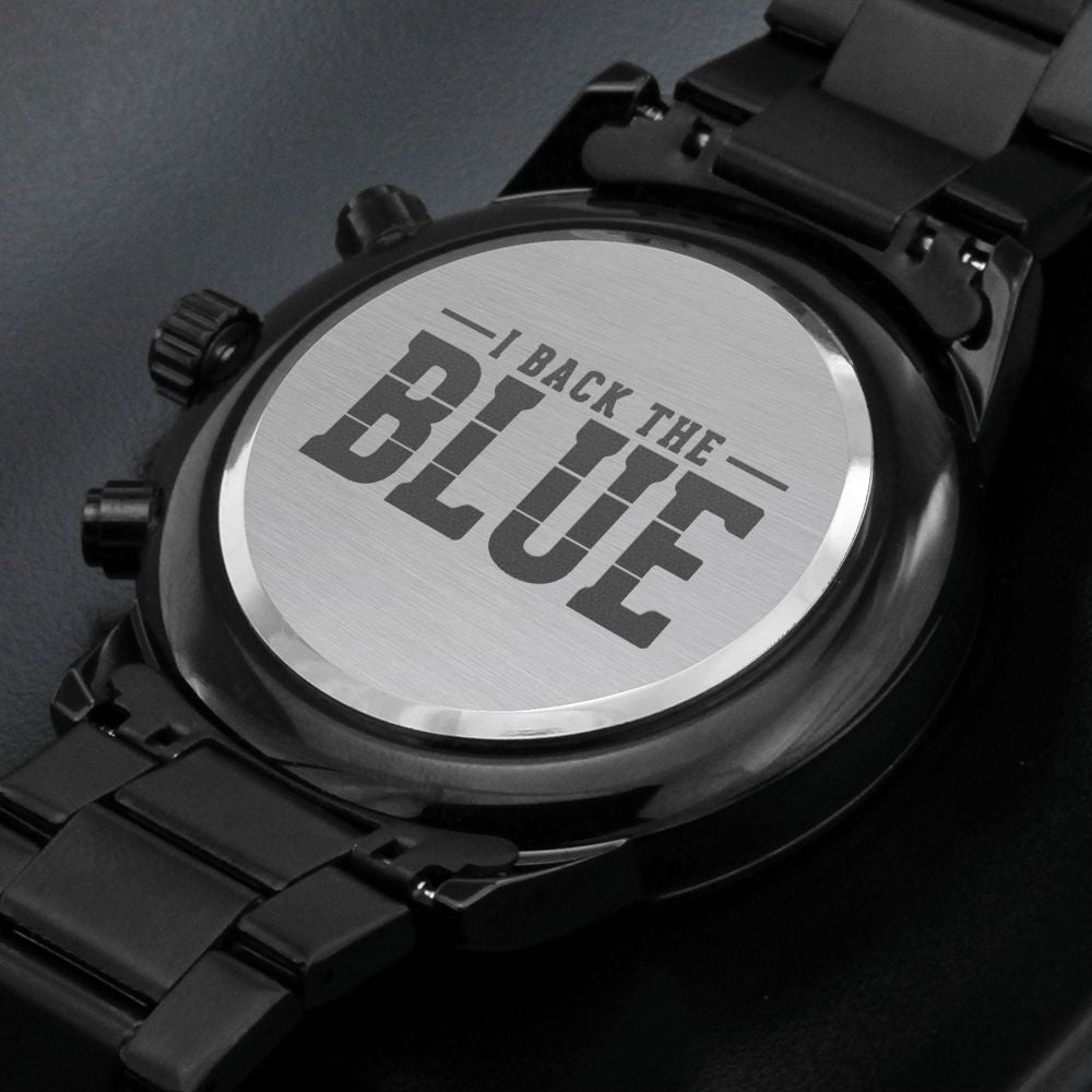 I Back Blue Engraved Multifunction Policeman Men's Watch Stainless Steel W Copper Dial-Express Your Love Gifts