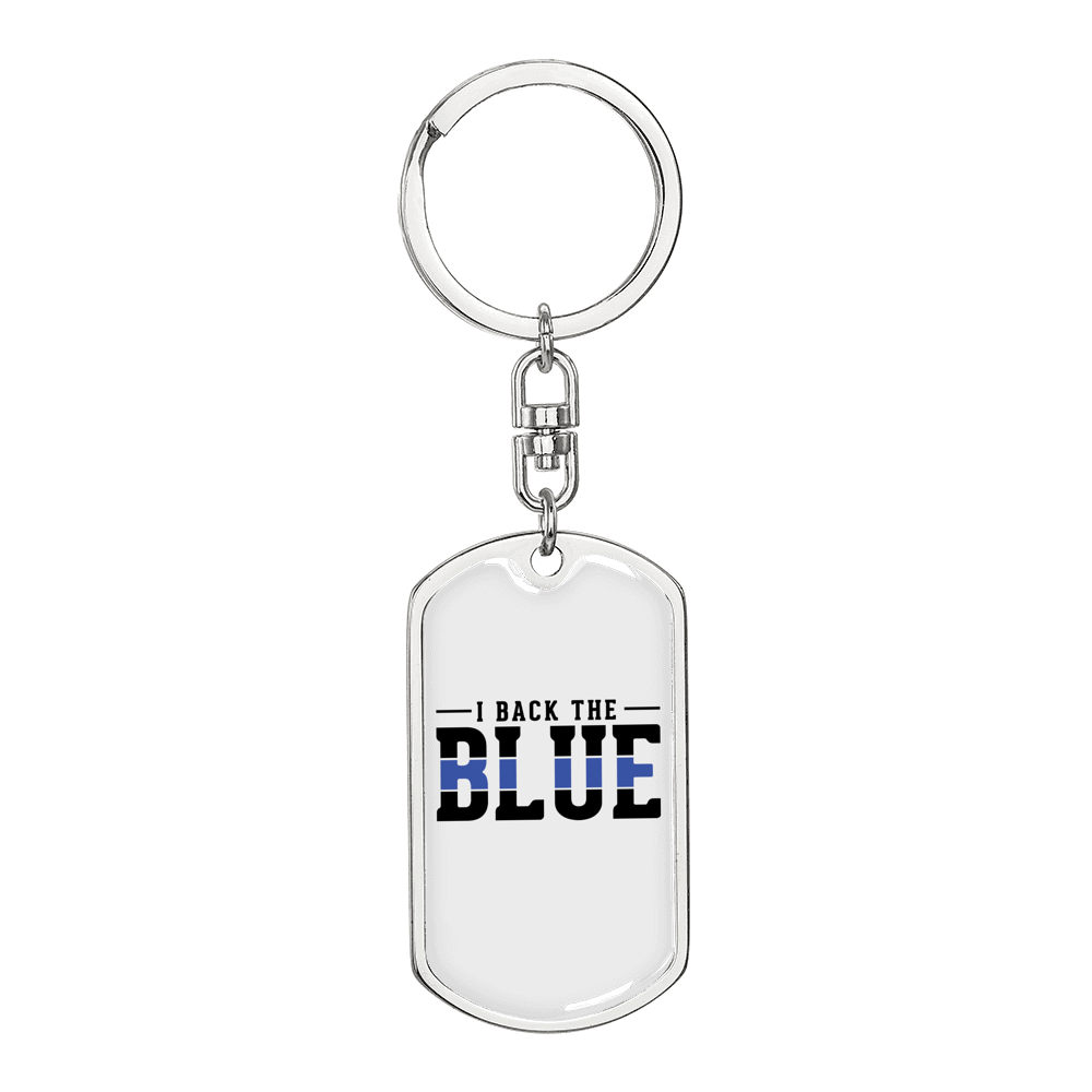 I Back The Blue Keychain Stainless Steel or 18k Gold Dog Tag Keyring-Express Your Love Gifts