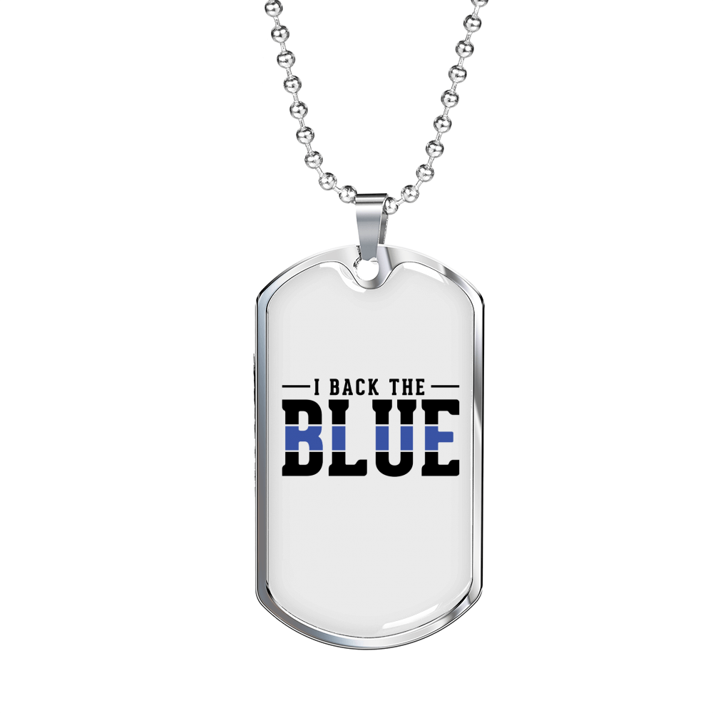 I Back The Blue Necklace Stainless Steel or 18k Gold Dog Tag 24"-Express Your Love Gifts