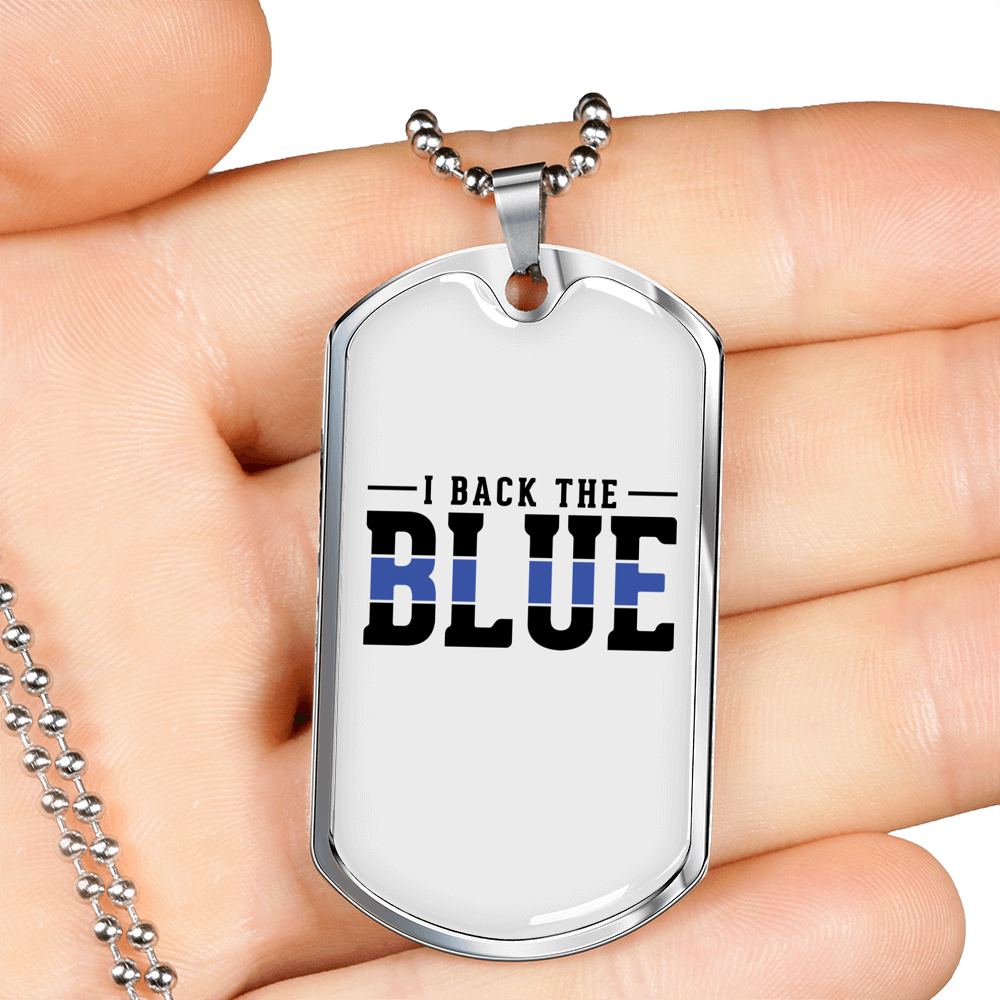 I Back The Blue Necklace Stainless Steel or 18k Gold Dog Tag 24"-Express Your Love Gifts