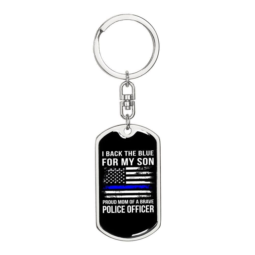 I Backed The Blue For My Son Keychain Stainless Steel or 18k Gold Dog Tag Keyring-Express Your Love Gifts