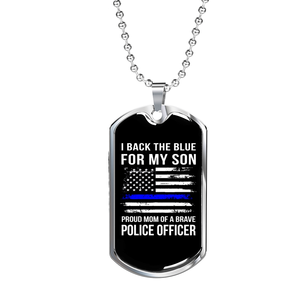 I Backed The Blue For My Son Necklace Stainless Steel or 18k Gold Dog Tag 24"-Express Your Love Gifts