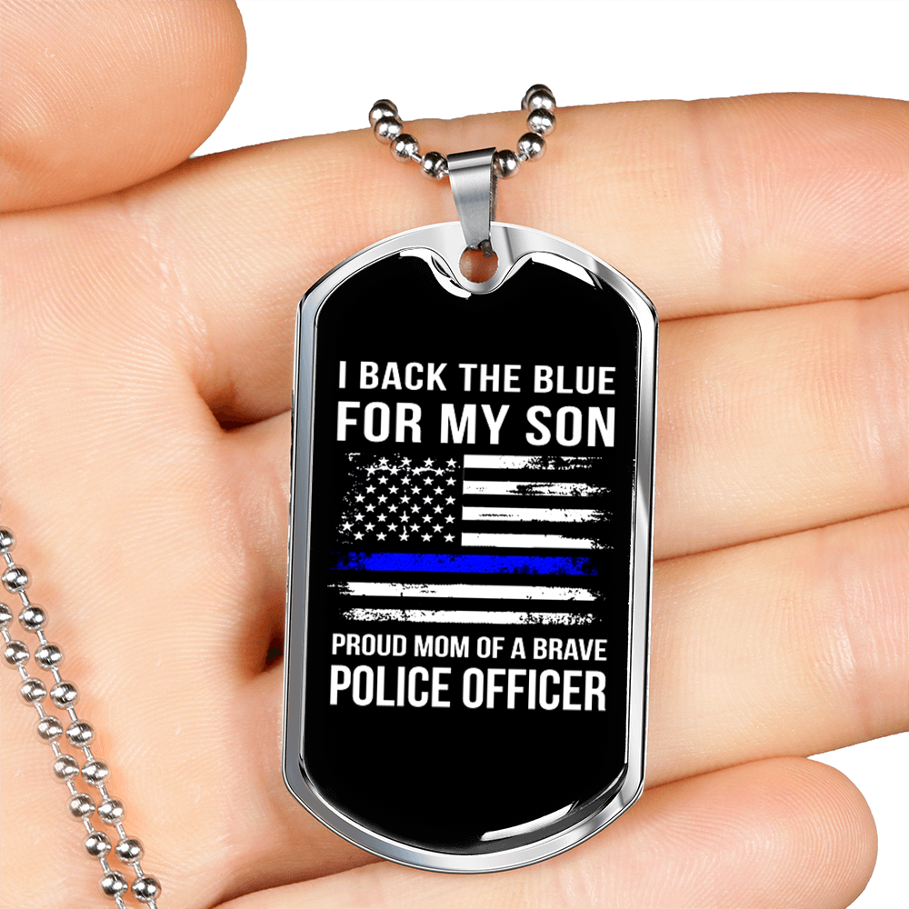 I Backed The Blue For My Son Necklace Stainless Steel or 18k Gold Dog Tag 24"-Express Your Love Gifts