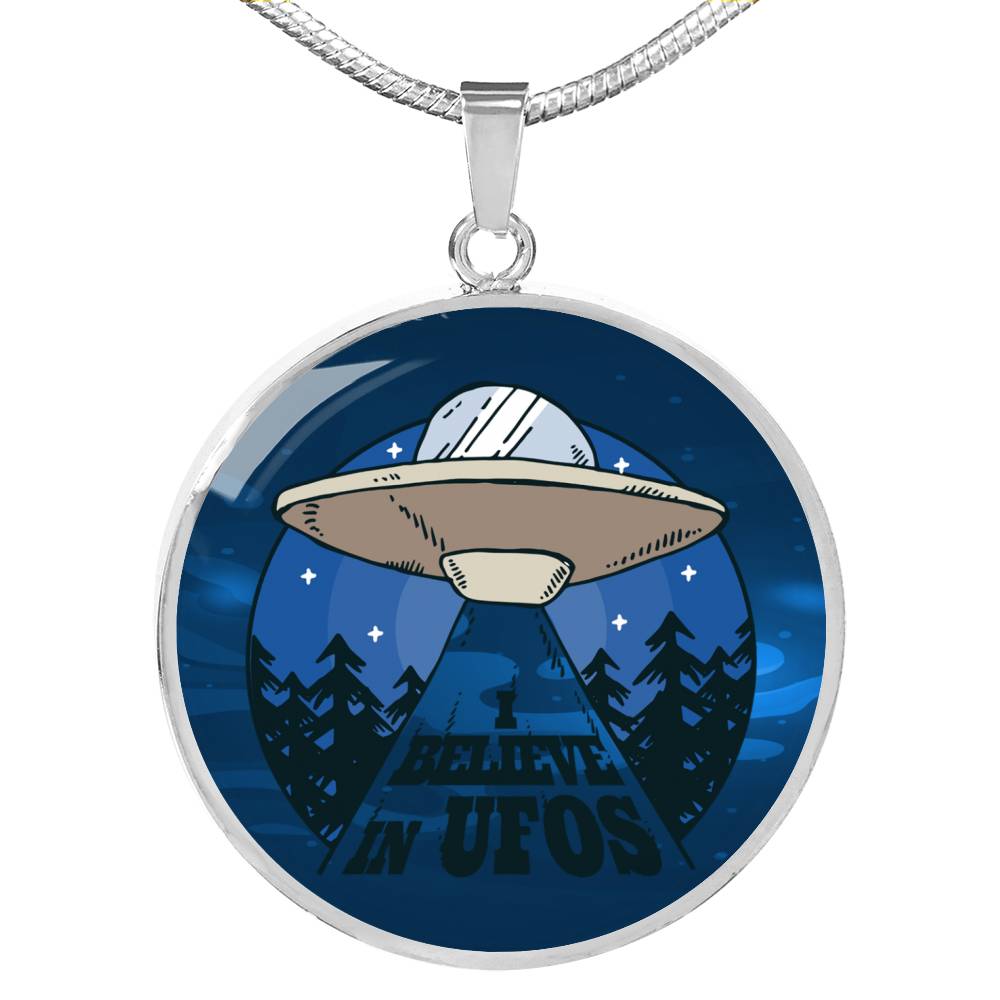 I Believe In UFO'S Circle Pendant UFO Alien Fan Necklace Stainless Steel or 18k Gold 18-22"-Express Your Love Gifts