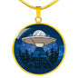 I Believe In UFO'S Circle Pendant UFO Alien Fan Necklace Stainless Steel or 18k Gold 18-22"-Express Your Love Gifts