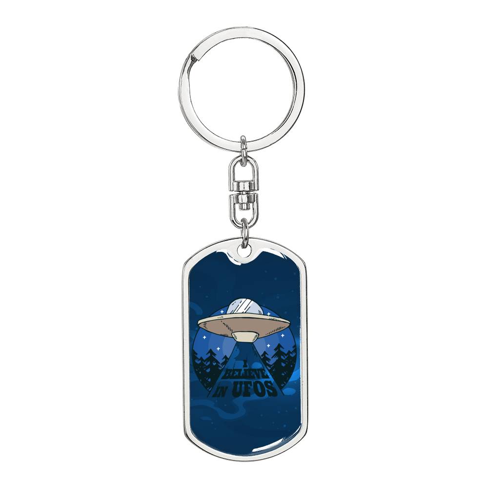 I Believe In UFOs Dog Tag Pendant Keychain Stainless Steel or 18k Gold-Express Your Love Gifts