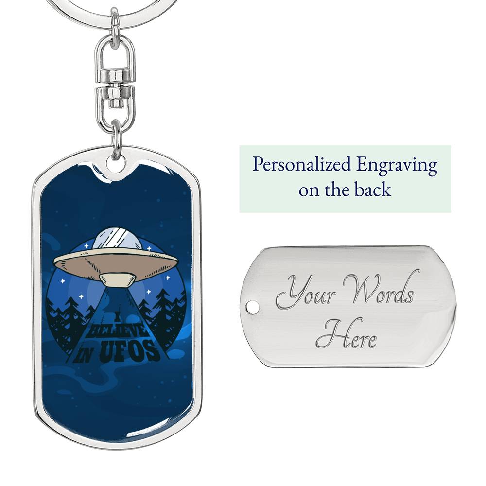 I Believe In UFOs Dog Tag Pendant Keychain Stainless Steel or 18k Gold-Express Your Love Gifts