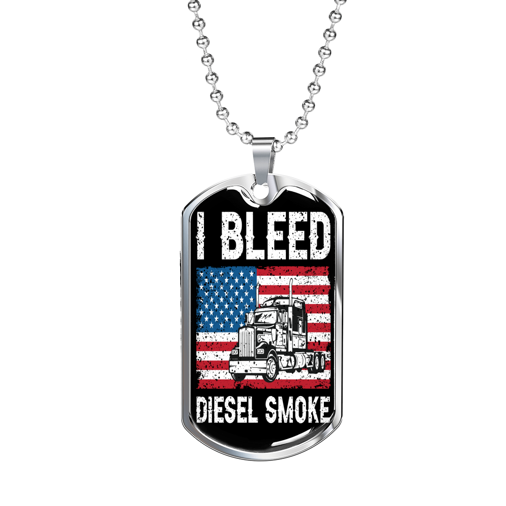 I Bleed Diesel Smoke Dog Tag Stainless Steel or 18k Gold 24" Chain-Express Your Love Gifts