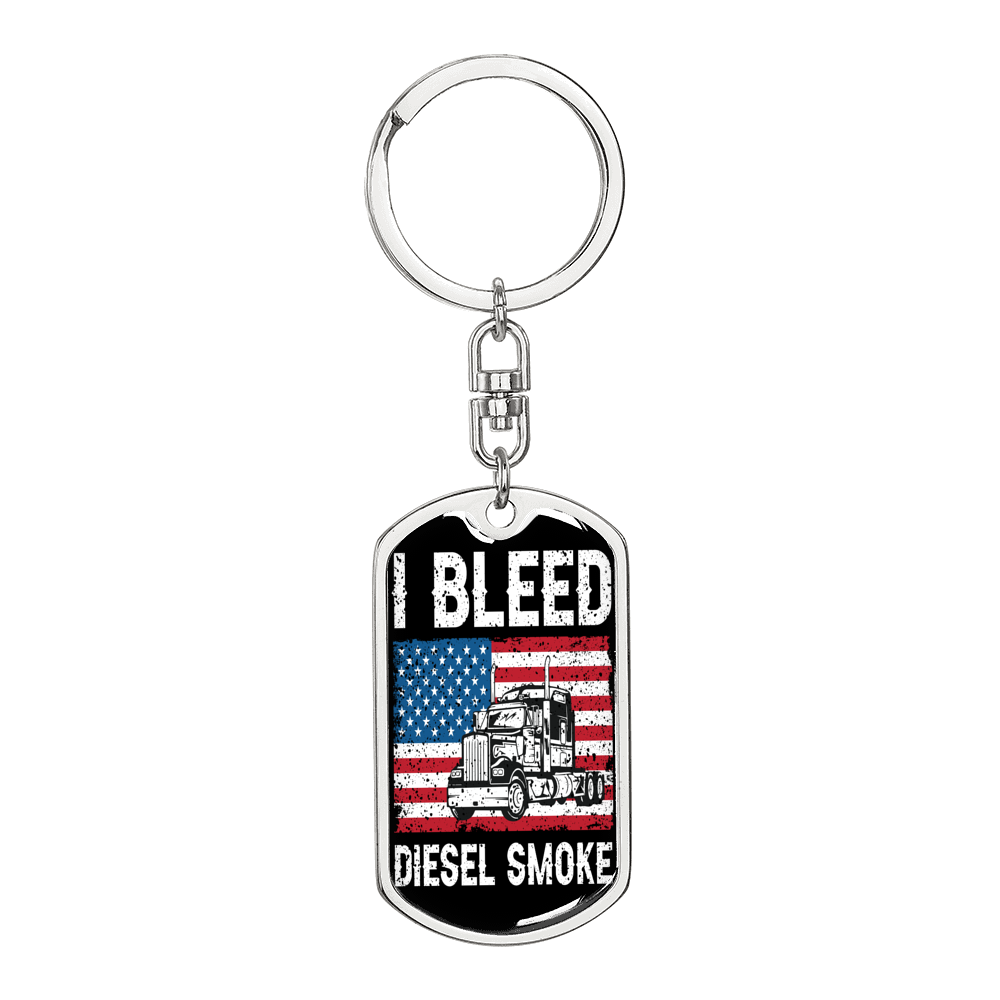I Bleed Diesel Smoke Swivel Keychain Dog Tag Stainless Steel or 18k Goldi-Express Your Love Gifts