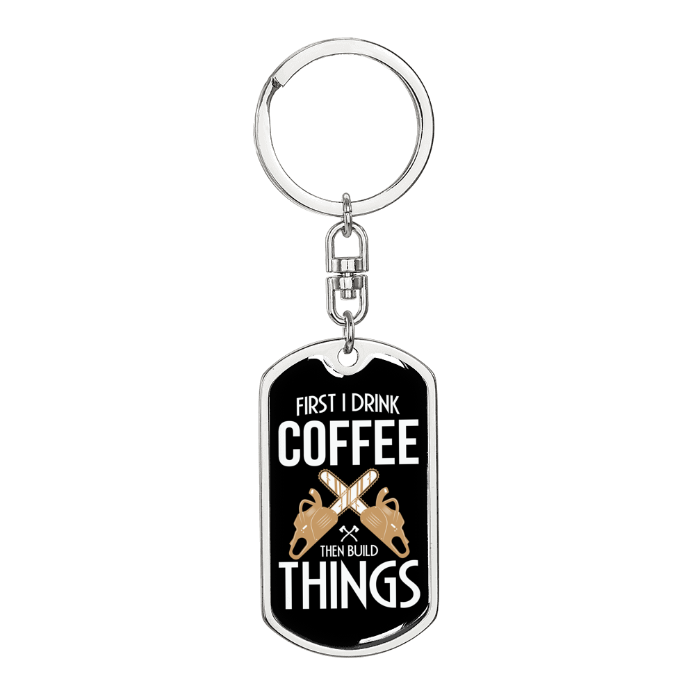 I Build Things Swivel Keychain Woodworker Dog Tag Stainless Steel or 18k Gold-Express Your Love Gifts