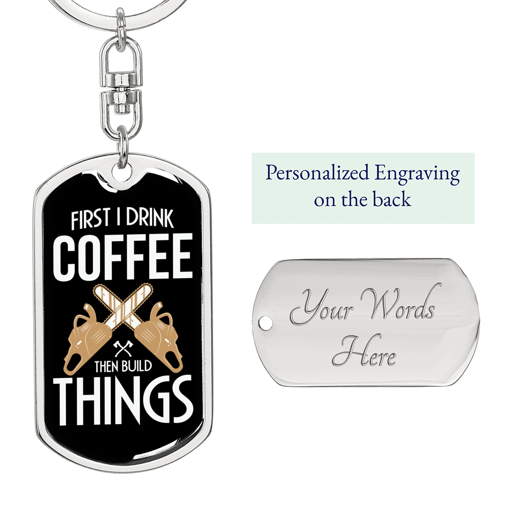 I Build Things Swivel Keychain Woodworker Dog Tag Stainless Steel or 18k Gold-Express Your Love Gifts