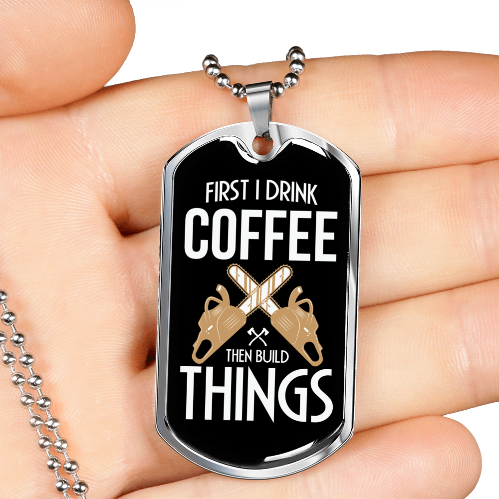 I Build Things Woodworker Dog Tag Stainless Steel or 18k Gold W 24"-Express Your Love Gifts