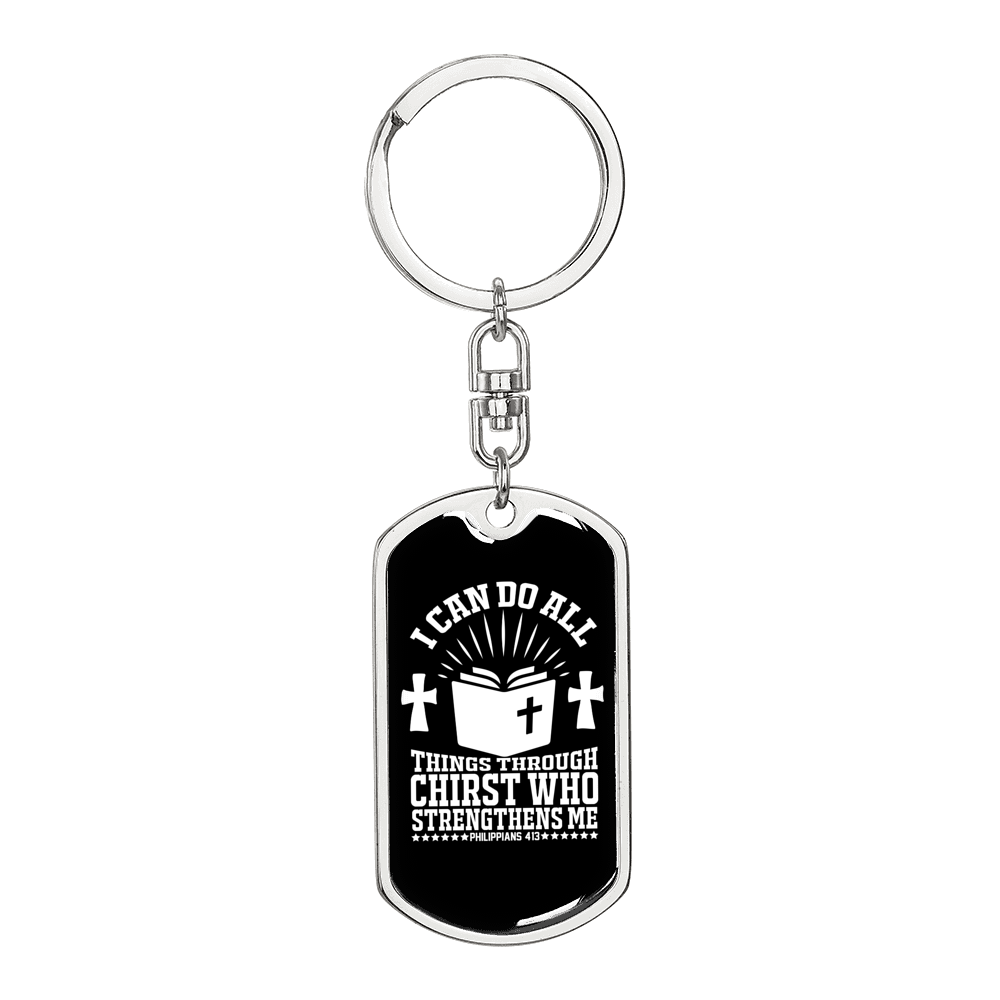 I Can Do All Christian Keychain Stainless Steel or 18k Gold Dog Tag Keyring-Express Your Love Gifts
