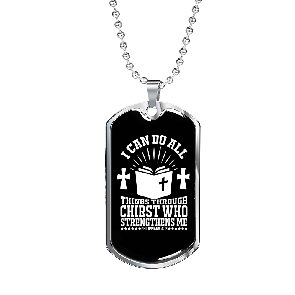 I Can Do All Philippians 4:13 Necklace Stainless Steel or 18k Gold Dog Tag 24"-Express Your Love Gifts