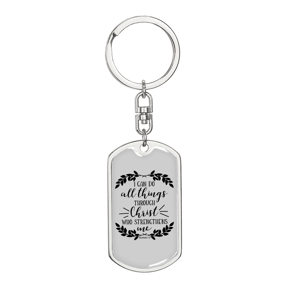 I Can Do All Things Christian Keychain Stainless Steel or 18k Gold Dog Tag Keyring-Express Your Love Gifts