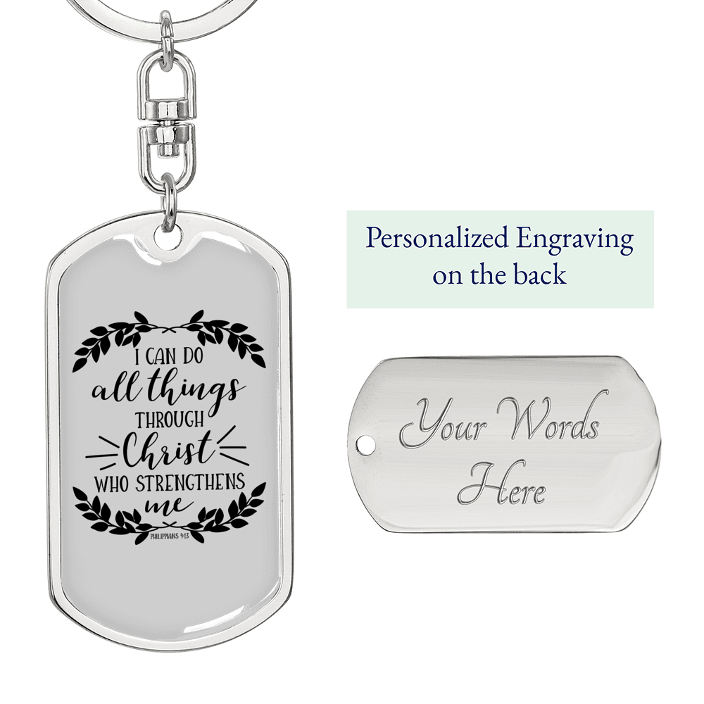 I Can Do All Things Christian Keychain Stainless Steel or 18k Gold Dog Tag Keyring-Express Your Love Gifts