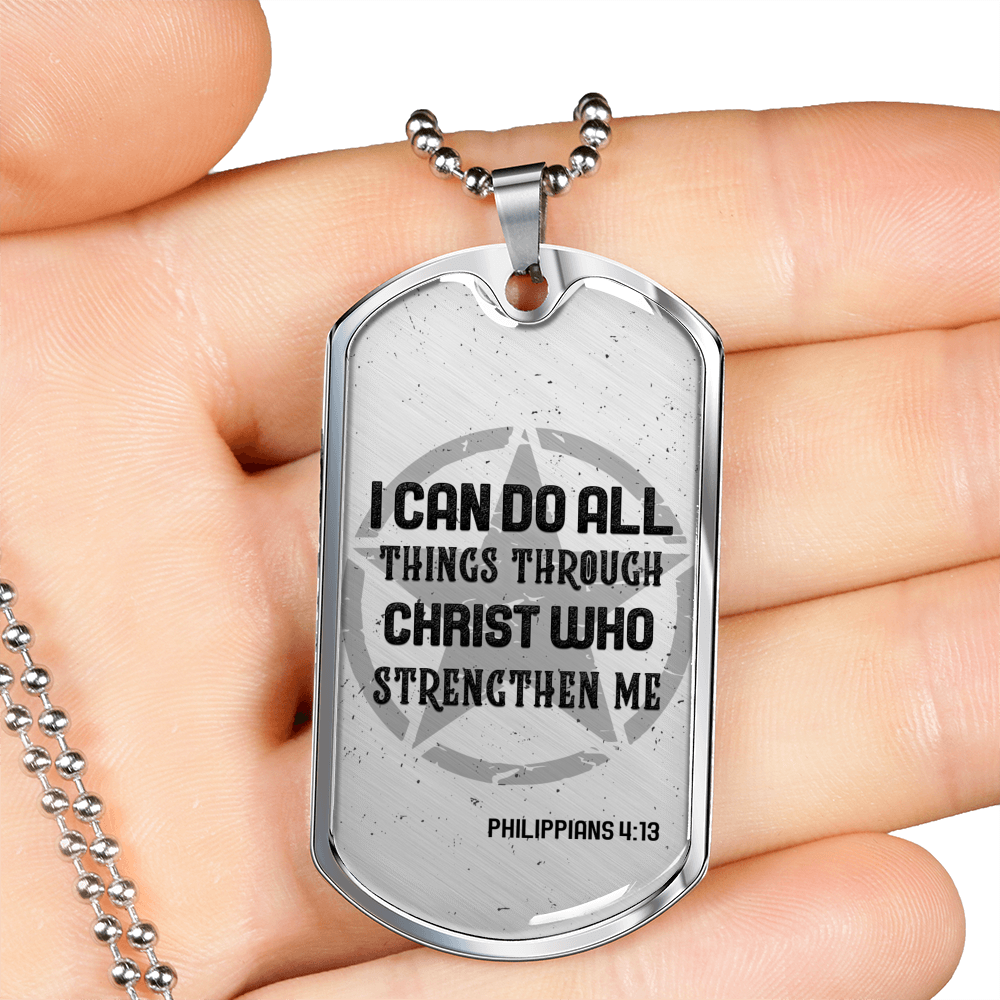 I Can Do All Things Christian Necklace Stainless Steel or 18k Gold Dog Tag 24" Chain-Express Your Love Gifts