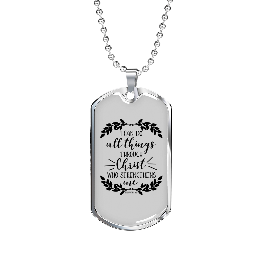 I Can Do All Things Philippians 4:13 Necklace Stainless Steel or 18k Gold Dog Tag 24" Chain-Express Your Love Gifts