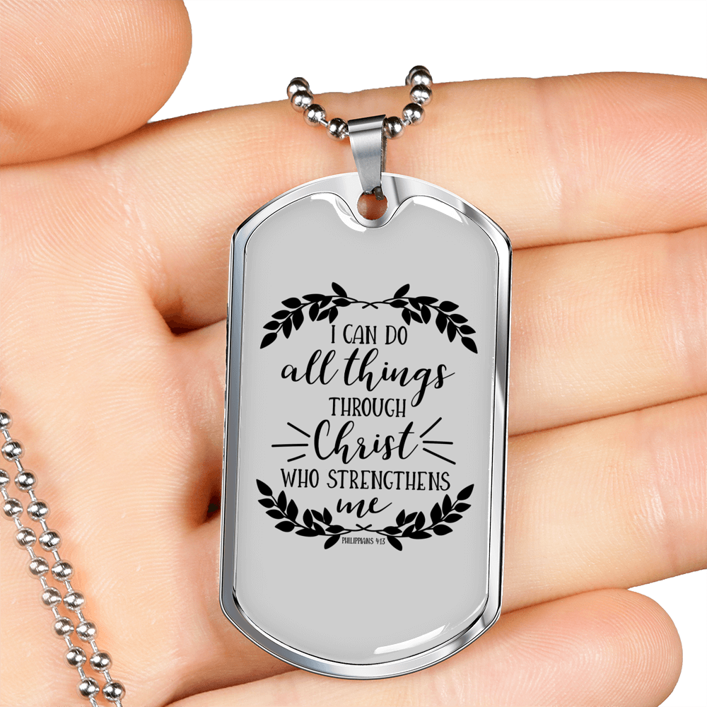 I Can Do All Things Philippians 4:13 Necklace Stainless Steel or 18k Gold Dog Tag 24" Chain-Express Your Love Gifts