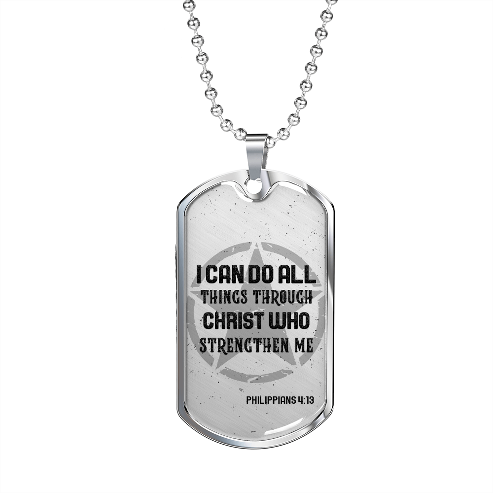 I Can Do All Things Star Philippians 4:13 Necklace Stainless Steel or 18k Gold Dog Tag 24" Chain-Express Your Love Gifts