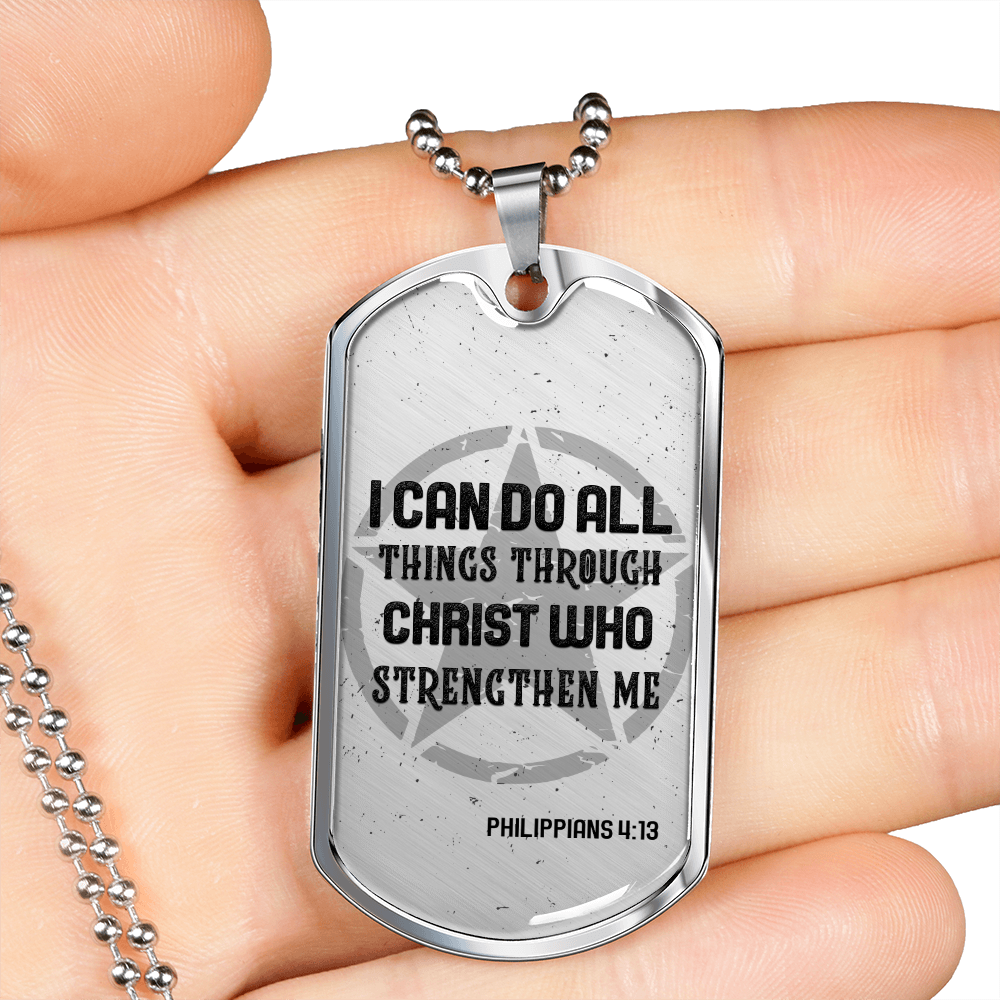 I Can Do All Things Star Philippians 4:13 Necklace Stainless Steel or 18k Gold Dog Tag 24" Chain-Express Your Love Gifts