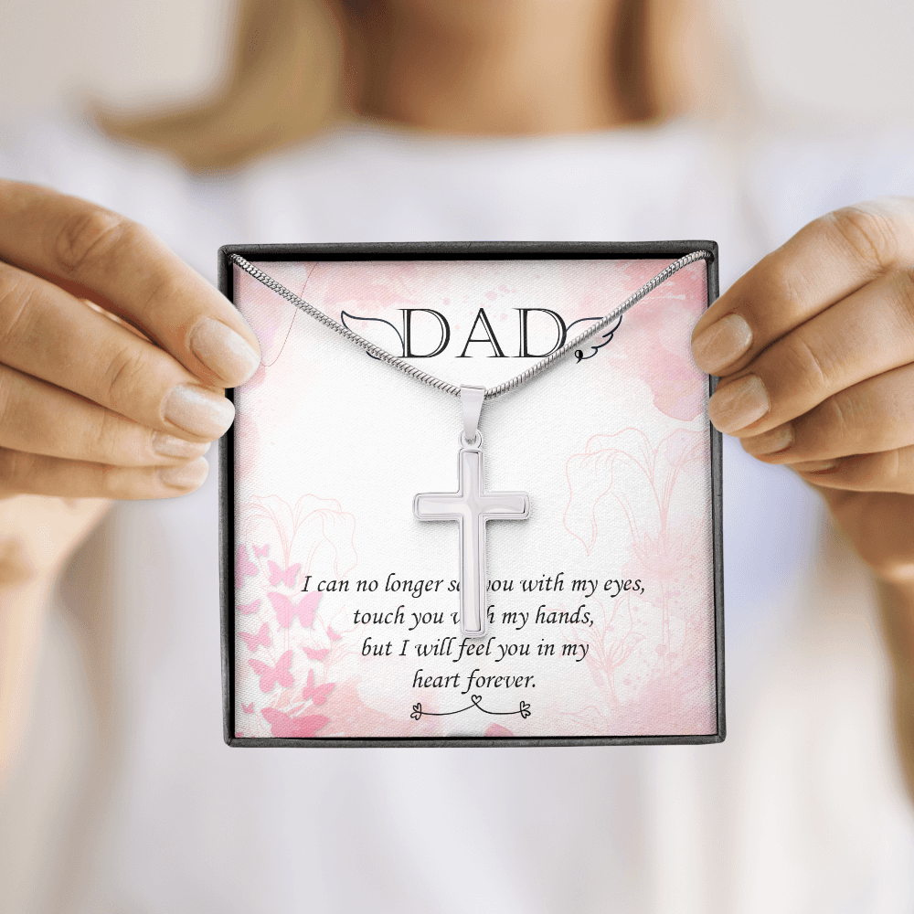 I Can No Longer Dad Memorial Gift Dad Memorial Cross Necklace Sympathy Gift Loss of Father Condolence Message Card-Express Your Love Gifts