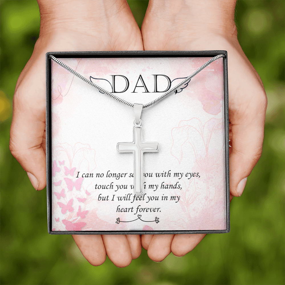 I Can No Longer Dad Memorial Gift Dad Memorial Cross Necklace Sympathy Gift Loss of Father Condolence Message Card-Express Your Love Gifts
