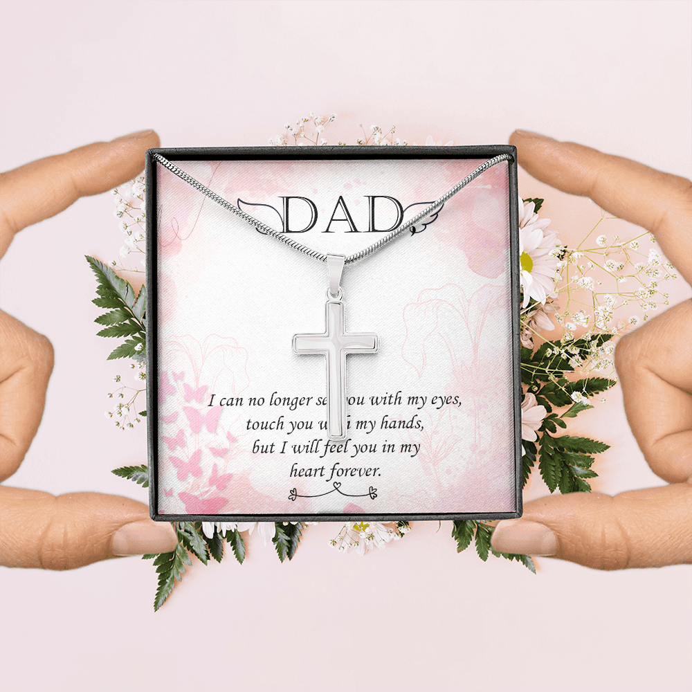 I Can No Longer Dad Memorial Gift Dad Memorial Cross Necklace Sympathy Gift Loss of Father Condolence Message Card-Express Your Love Gifts