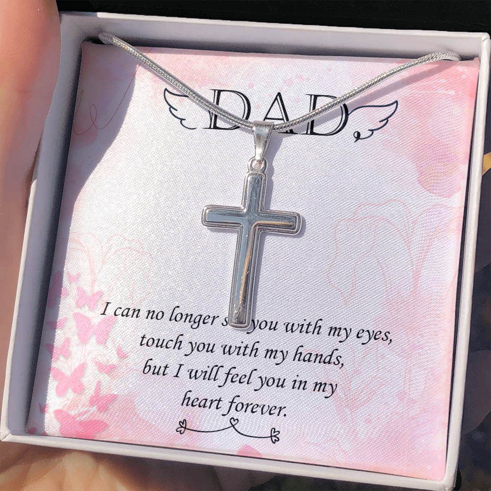 I Can No Longer Dad Memorial Gift Dad Memorial Cross Necklace Sympathy Gift Loss of Father Condolence Message Card-Express Your Love Gifts