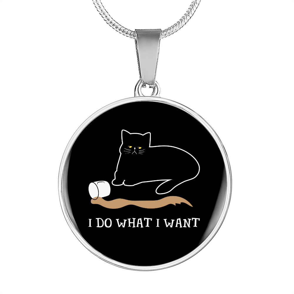 I Do What Cat Circle Necklace Stainless Steel or 18k Gold 18-22"-Express Your Love Gifts