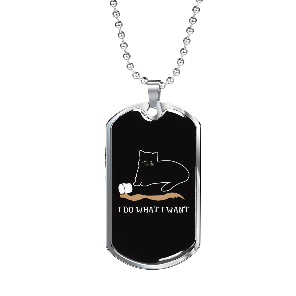 I Do What Want Black Cat Necklace Stainless Steel or 18k Gold Dog Tag 24" Chain-Express Your Love Gifts